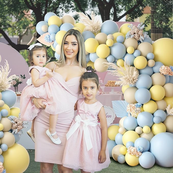 Pastel Blue Yellow Balloon Garland Arch, White Sand Pastel Yellow Balloons Pastel Baby Blue Latex Party Balloon for Baby Shower Theme Birthday Gender Reveal Bridal Wedding Party Decoration