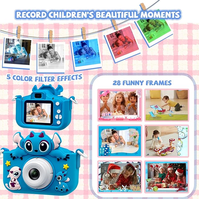 Kids Camera 2PCS Toddler Digital Camera Little Girls Toy Camera for 3 4 5 7+ Years Old Boys Christmas Birthday Gifts for Kids Digital Camera 40MP Dual Lens 1080P HD Video Selfie Camera 32GB SD Card