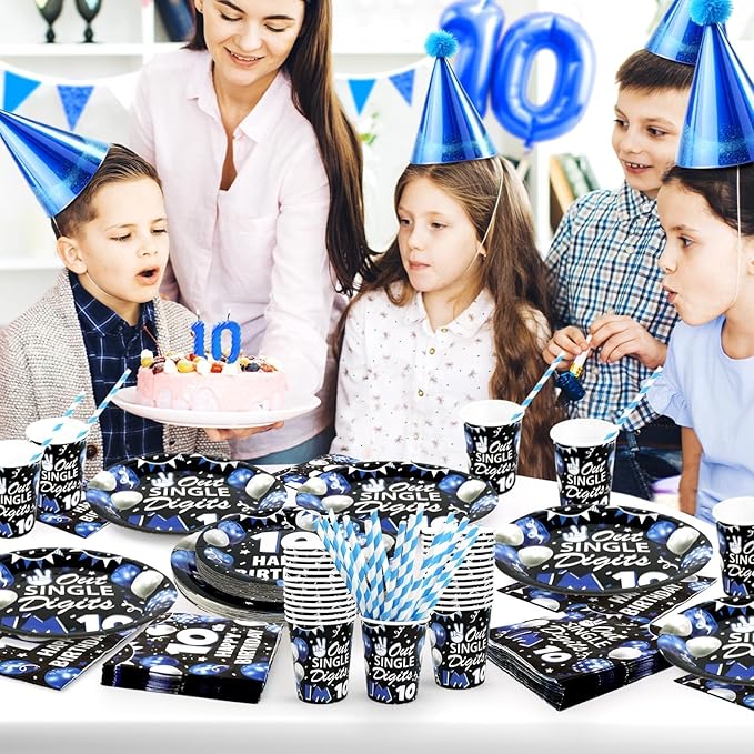 10th Birthday Decorations for Boys, 10 Year Old Boy Birthday Decorations Party Supplies, 120Pcs Double Digits Happy 10th Birthday Includes Paper Plates, Napkins, Cups and Straws | Serves 24