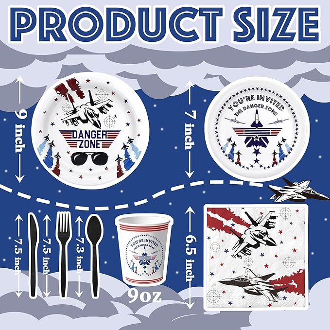 Fighter Jet Pilot Party Decorations Set - Unique Fighter Pilot Party Plates, Cups, Napkins, and Cutlery - Military Jet Party Supplies for Birthdays and Event