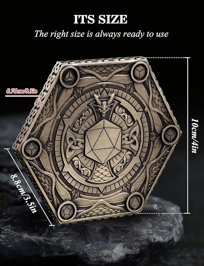 D&D Dice Set,7PCS Metal Dice for Dungeons and Dragons,Mini Dice Set with Pocket Watch Case,Role Playing Board Games Accessories (Dragon, Bronze-S)