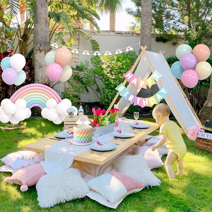 Bessmoso Pastel Rainbow Birthday Decorations Include Happy Birthday Banner Rainbow Bridge Balloons Cake Topper Rainbow Party Decorations Party Supplies for Adults Girls Boys