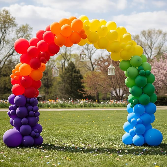 RUBFAC Rainbow Balloon Arch Kit 129pcs Different Sizes Pack of 18 12 10 5 Inch, Latex Colorful Balloons Garland for Birthday Party Decorations