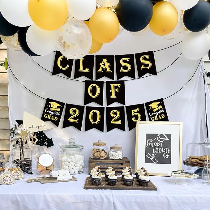 OHOME Graduation Decorations Banner Class of 2026-2026 Graduation Party Decorations - Black Backdrop for Party Favors Supplies