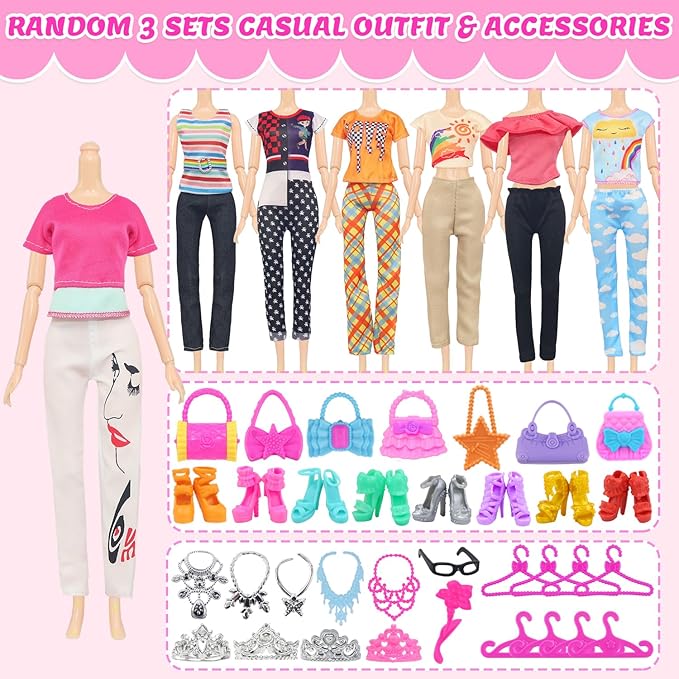 75 Pcs Doll Clothes and Accessories Gift Box Package,5 Wedding Gowns 4 Evening Dresses 8 Fashion Dresses 3 Set Casual Outfit, 2 Swimsuit,30 Hanger 20 Shoes 10 Accessories for Girls 3-10 years old Gift