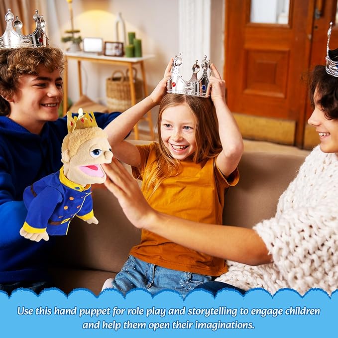 Role Play Hand Puppets Hand Plush Chef Doctor Fireman Pirate Detective Athlete Nurse Worker Hand Puppet Toys Puppets for Kids Storytelling Imaginative Pretend Play Teaching Preschool(Prince)