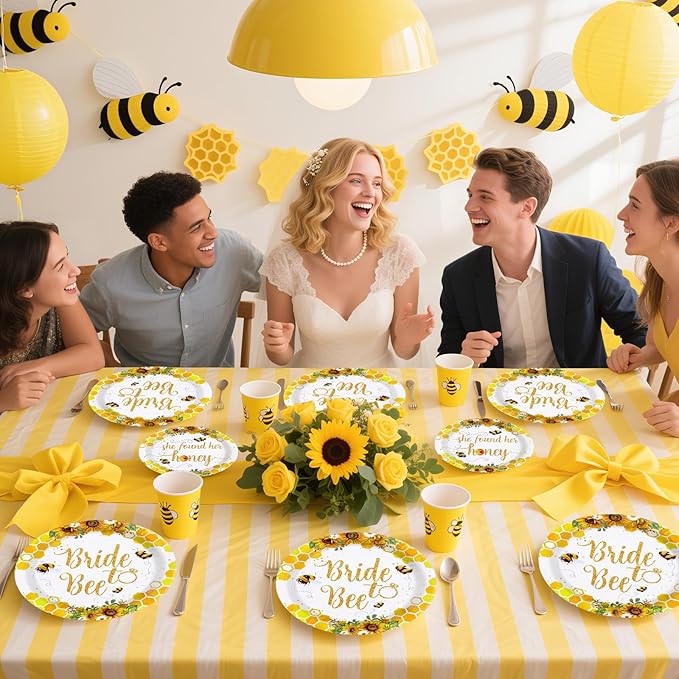 96Pcs Bride to Bee Bridal Shower Party Decorations She Found Her Honey Bee Plates and Napkins Set Said Yes Engagement Decoration Favors for Valentine's Day Wedding Bridal Shower Married Party Serve 24