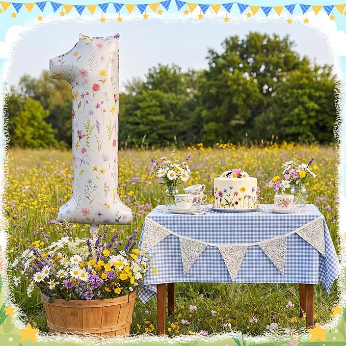 Jenaai Wildflower Number 1 Balloon Birthday Decorations, 1st Flower Balloons for 1st Floral Birthday Party Supplies Spring Summer Picnic Party Decoration