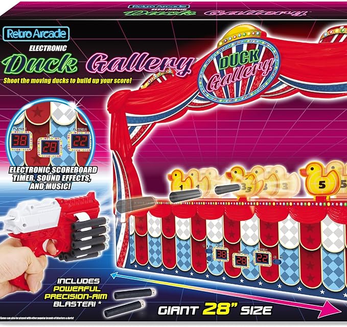 Merchant Ambassador Retro Arcade Electronic: Duck Shooting Gallery (Giant Size) - 28" Tabletop Game, Blaster Gun, Sound Effects, Ages 6+