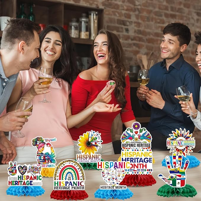 Hispanic Heritage Month Decorations - 9PCS Hispanic Heritage Month Honeycomb Centerpieces, National Latin American Table Decor, Spanish History Party Favors Supplies