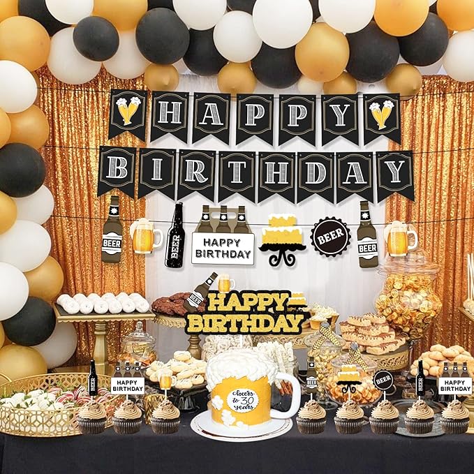 Beer Birthday Party Decorations, Cheers and Beers Happy Birthday Party Banner Balloons Decorations Aged to Perfection Party Supplies for Men 30th 40th 50th Beer Birthdays Party Decorations