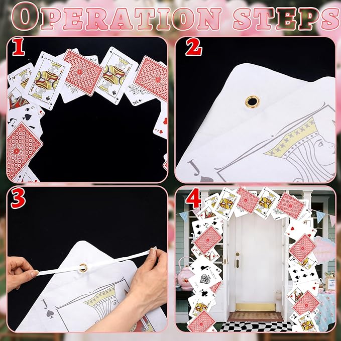 Preboun Wonderland Tea Party Decoration 6.56 x 4.9 ft Classic Poker Cards Door Banner Wonderland Garland Photo Props Background for Birthday Baby Shower Tea Party Supplies
