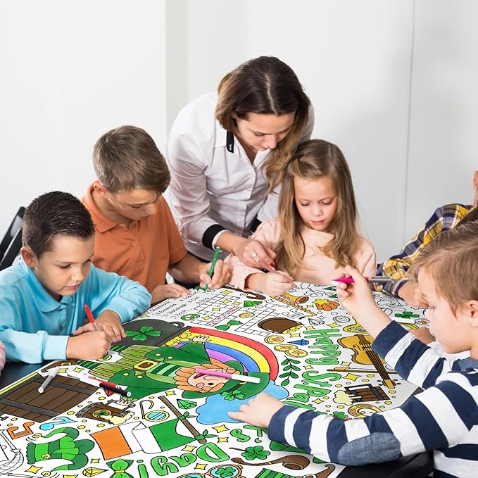 Gatherfun St. Patrick's Day Coloring Poster for Classroom Wall - Versatile 31.5 x 72 Inches irish themed Activity Poster/Table Cover, School Parties, St. Patrick's Day Party Decoration