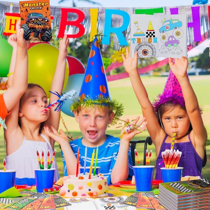 BenLouis 24 Pcs Monster Truck Mini Coloring Books Kids Monster Car Party Favors Small Activity Books Bulk for Kids Monster Truck Birthday Goodie Bags Stuffers Return Gifts Classroom Travel