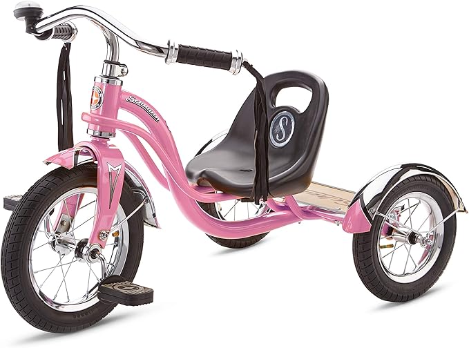 Schwinn Roadster Tricycle, 12 Inch Front Wheel Bike for Kids Ages 2-4, Low Center of Gravity, Retro Steel Frame, Adjustable Seat Grows with your Child, Rear Deck, Tricycle for Toddlers