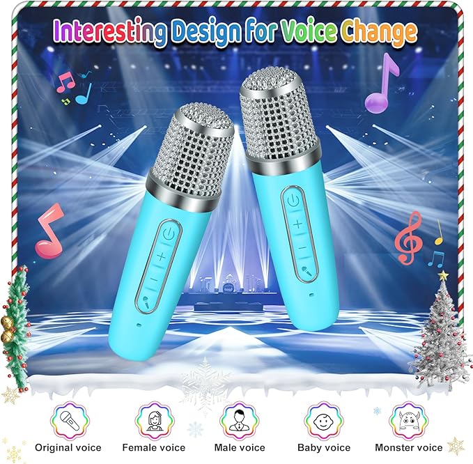 Mini Karaoke Machine for Kids with 2 Wireless Microphones - Toys Gift for Boys Girls Ages 4, 5, 6, 7, 8, 9,10,11,12+Year Old - Christmas, Birthday, Party Singing Gift (Blue)