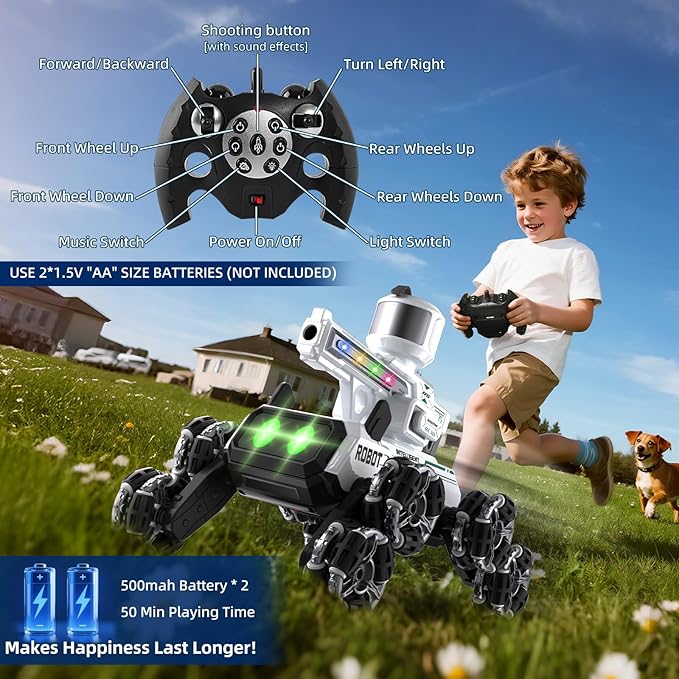 Godboat Robot Dog - Smart Toys for Kids with Music & LED Eyes, 2.4GHZ RC Car, 8-Wheel Stunt, 9+ Lifelike Actions and Water-Shooting, Age 3 4 5 6 7 8 Year Old Boys Girls Christmas & Birthday Gifts 2026