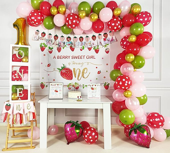 Strawberry 1st Birthday Decorations Party Supplies, Strawberry Sweet One Birthday Decor, Berry First Birthday Party Supplies, 1st Birthday g Girl Decoration