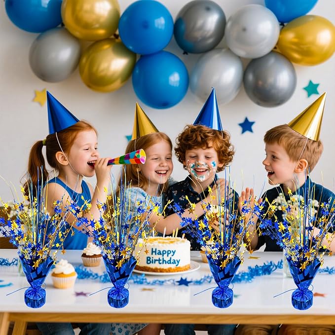 6 Pack Metallic Foil Spray Table Centerpiece Decoration Star Brust Glitter Table Topper Decor for Birthday Graduation Holiday Christmas New Year's Eve Celebration Party Supplies Gold and Blue