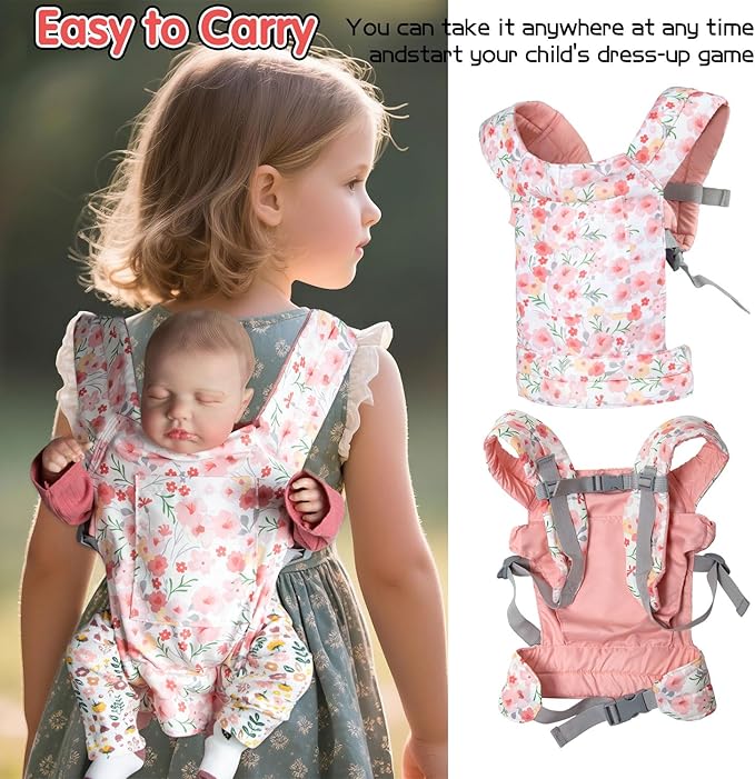 Reborn Baby Doll Clothes 17-20-22 Inch Girl Realistic Outfit Set with Red Romper & Flower Carrier and Soft Diapers 12-Piece Newborn Doll Accessories
