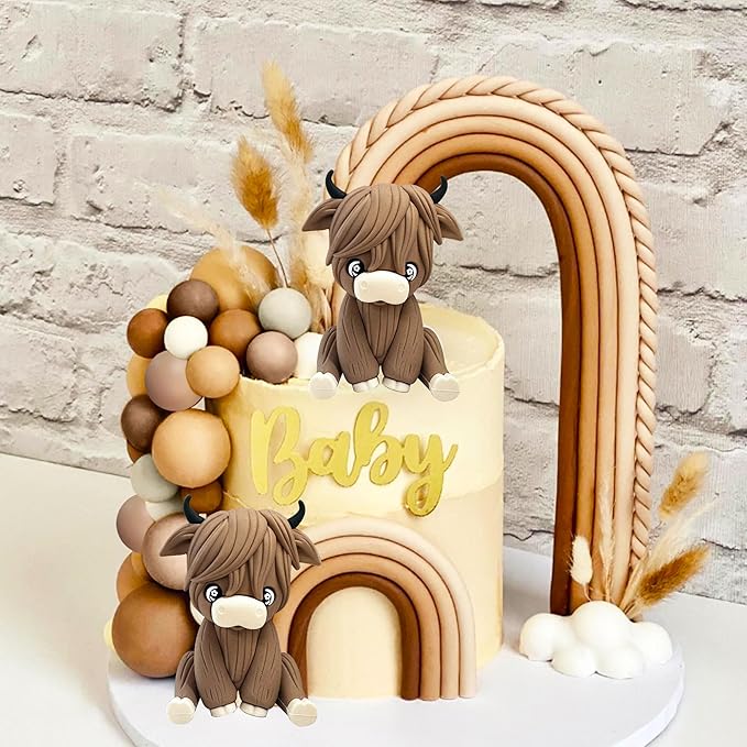 JeVenis Two Highland Cow Cake Decorations Cake Topper Highland Cow Party Favors For Highland Cow Baby Shower Party Birthday Party Supplies