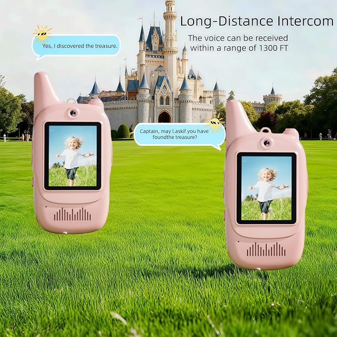 Kids Walkie Talkies 2 Pack - Rechargeable Walkie Talkies for Kids with Clear Sound, Long Range Indoor Outdoor Kids Walkie Talkies Toys for 3-12 Year Old Boys Girls, Perfect Birthday Gifta (Pink+Pink)