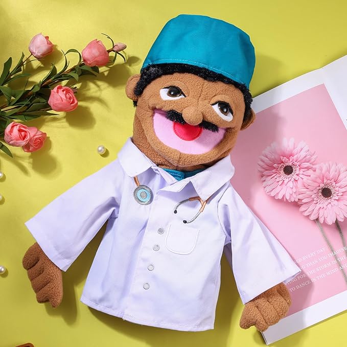 Role Play Hand Puppets Hand Plush Chef Doctor Fireman Pirate Detective Athlete Nurse Worker Hand Puppet Toys Puppets for Kids Storytelling Imaginative Pretend Play Teaching Preschool(Doctor)