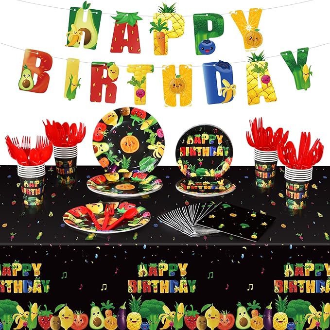 Zhehao 172 PCS Dancing Fruit Party Decorations Include Fruit Birthday Tableware Set Fruit Theme Banner Summer Fruit Party Tablecloths for Dancing Fruit 1st Birthday Baby Shower Party Supplies Decor