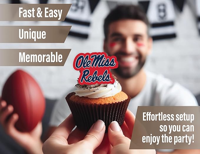Ole Miss Cupcake Topper Party Supplies for Football, Birthday, Graduation Party Decorations (24 Pieces) (Ole Miss Rebels)