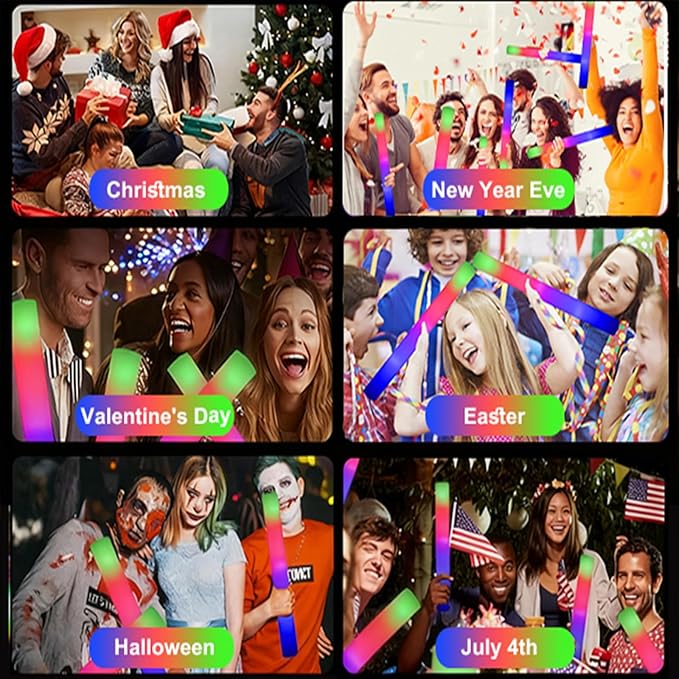 111 pcs Foam Glow Sticks Valentine's Day Party Favors Supplies Flashing Glow Sticks Party Supplies Light Up Baton Wands for Kids, Raves, Birthday, Wedding, Christmas, Children Toy