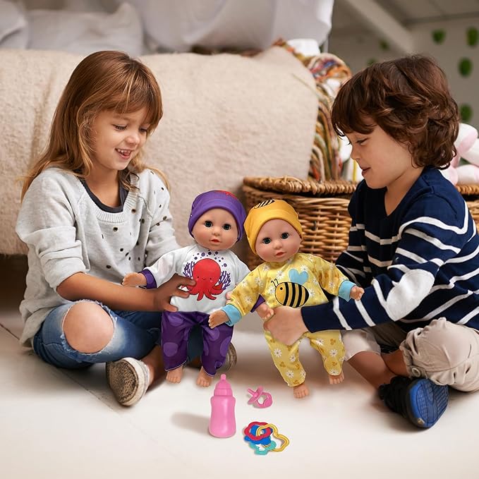 Soft Body Baby Doll with Accessories & 4 Sets of Animal Outfits, Realistic Baby Doll with Clothes & Toys, 14 Inch Doll Play Set Wardrobe Closet, Baby Dolls for Girls, Kids Gift for 3 4 5 Year Old
