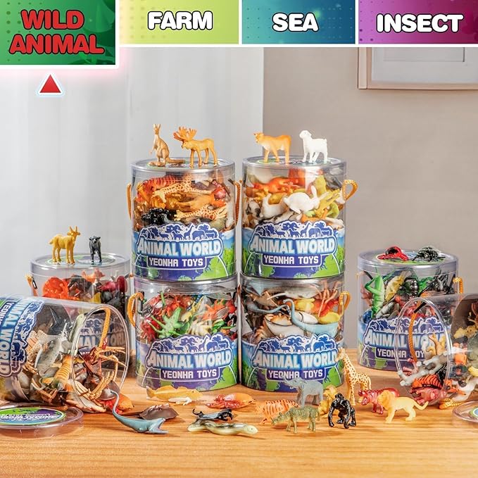 Yeonha Toys 60 Piece Mini Zoo Animal Toy with Gift Box, Realistic Small Plastic Animal Figure Sensory Bins, Jungle Party Favors, Cupcake Topper, School Education, Birthday Gifts for Kids Toddlers