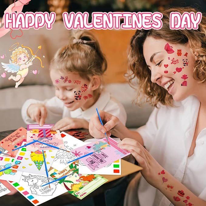 Valentines Day Gifts for Kids, 120Pcs Water Coloring Books & 320Pcs Temporary Tattoos Bulk with Valentines Day Cards for Kids Classroom School Preschool Party Favors Valentine Toddlers Crafts Prizes