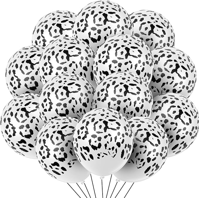 Gejoy 36 Pcs Cheetah Balloons White and Black Leopard Print Balloons 12 Inch Spots Latex Leopard Jungle Animal Decorations for Cheetah Zoo Theme Birthday Party Supplies