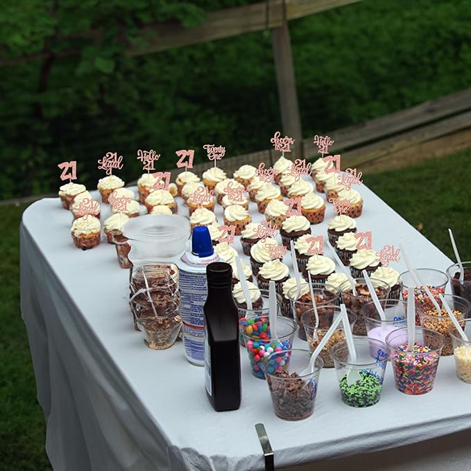 30Pcs 21st Birthday Cupcake Toppers Twenty One Legal 21st Cupcake Picks Cheers to 21 Years Old Cake Decorations for Birthday Anniversary Party Supplies Rose Gold Glitter