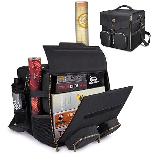 ENHANCE Board Game Shoulder Bag - Reinforced Board Game Storage with Padded Shoulder Strap and Accessories Pockets for Dice, Cards, More - Carrier Protects Tabletop Adventures