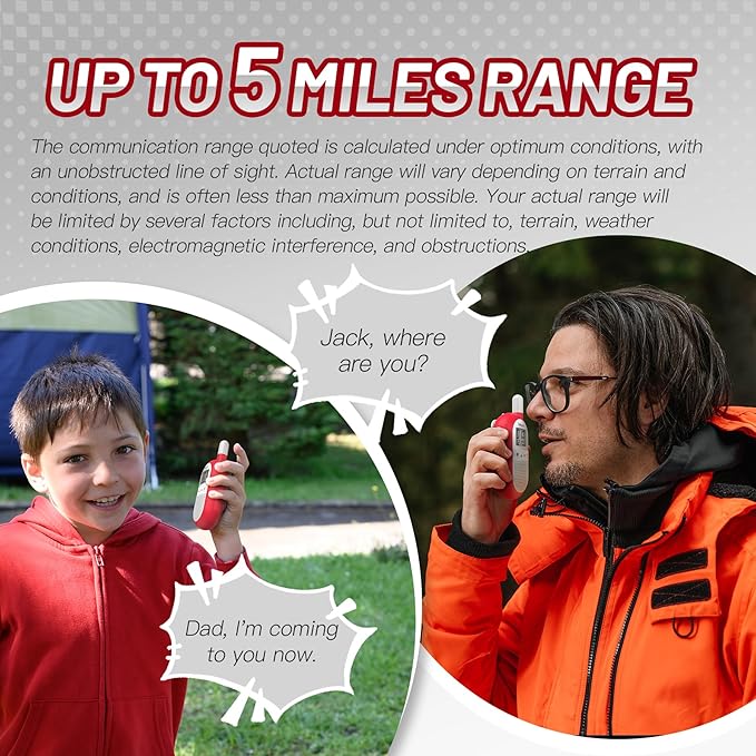 Talkpod F40 Walkie Talkies Rechargeable for Kids Adults Long Range, Family 2 Way Radios 22 Channels for Hiking, Camping, Walky Talky with VOX, Backlit LCD Screen, 2 Pack (Red)