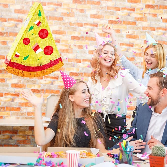 Lewtemi Pizza Piñata Party Favors with Stick, Confetti and Blindfold - Pizza Shower Theme Decorations for Summer Birthday Mexican Party Supplies