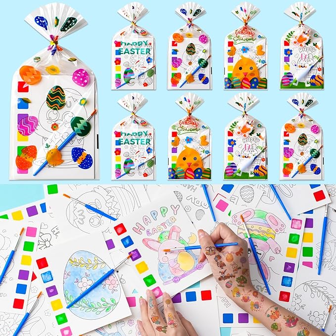 Easter Gifts for Kids, 120Pcs Water Coloring Books & 320Pcs Temporary Tattoos Bulk with Goodie Bag for Easter Basket Stuffers Party Favors Classroom Prize School Activities Crafts Party Supplies