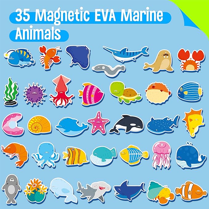 35 PCS Marine Animal Refrigerator Magnets, Adorable Magnetic Sea Animals Underwater Creatures -Thick Foam EVA Refrigerator Magnets Cute Educational Learning Toys for Kids 3+