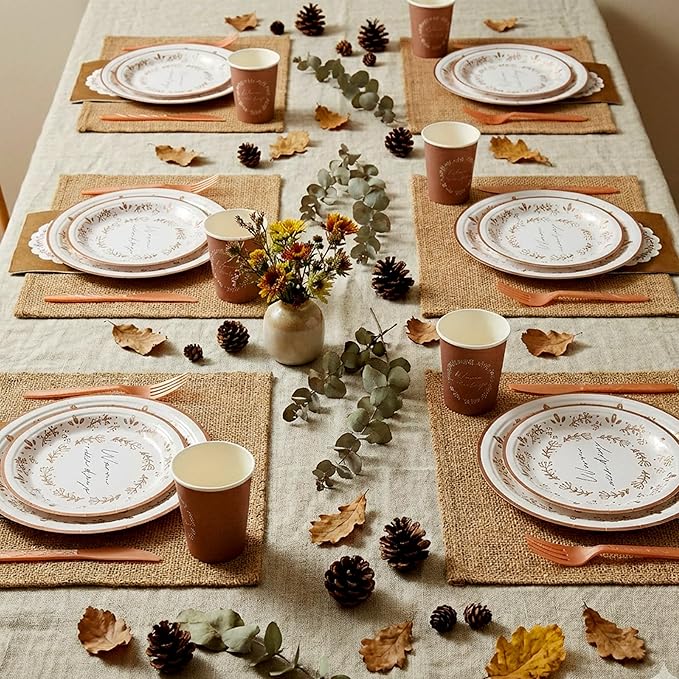 144Pcs Boho Birthday Party Supplies Decorations Brown Flower Paper Plates Napkins Vintage Party Tableware Disposable Dinnerware Set for Birthday Baby Shower Table Decor, Serve 24