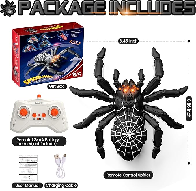 Wall Climbing Remote Control Spider Robot Toys, Climbs Walls&Ceilings|360°Stunts, 2.4GHz Remote|Gifts for Kids 3-12 Year Olds|Spider-Themed Prank Toy, STEM Educational Tech Toy for Indoor&Outdoor Play