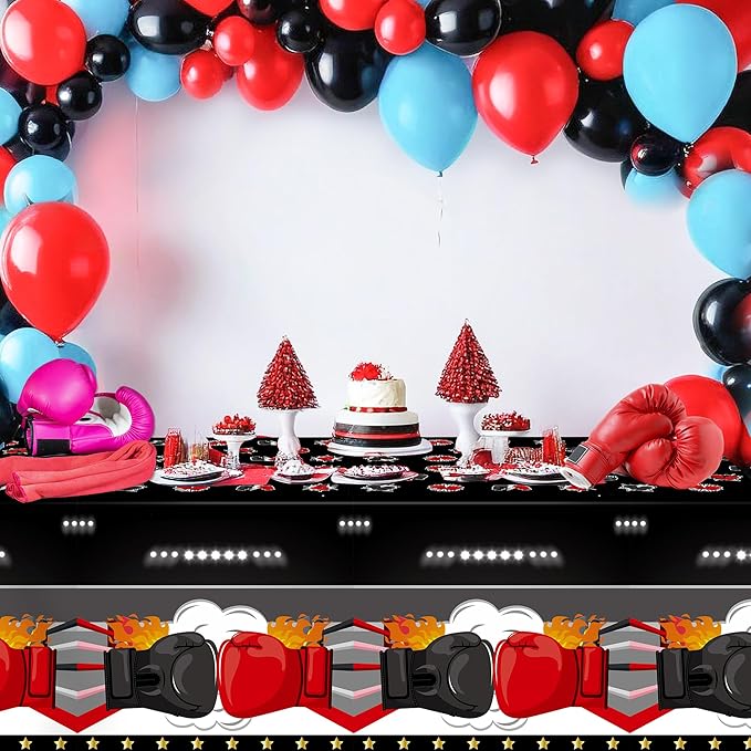 6Pcs Boxing Birthday Party Tablecloth - 108 x 54 Inches Plastic Boxing Gloves Table Cover Disposable Fight Sports Table Cloth for Kitchen Picnic Boxing Match Birthday Party Decor Supplies