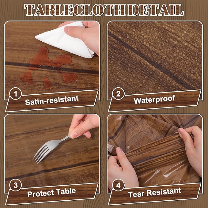 6 Pack Wood Grain Plastic Tablecloth, 54 X 108Inch Rustic Wood Table Covers for Rectangle Table Disposable Vintage Farmhouse Tablecloths for Cowboy Western Barn Birthday Baby Shower Party Supplies