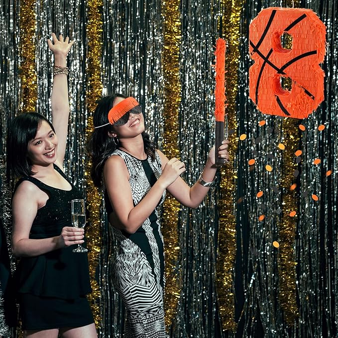 Soulchen Basketball Number 2 3 4 8 Pinata Basketball Party Decorations 16 Inch Piñata with Blindfold Stick and Confetti for Birthday Sports Theme Party Supplies Centerpiece(Number 8)