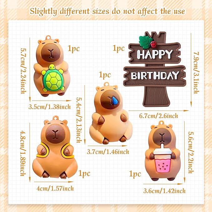 Capybara Cake Topper Capybara Birthday Decorations Cute Animal Cake Decoration Capy Happy Birthday Party Supplies Favors Mini Blowfish Baby Shower Decor