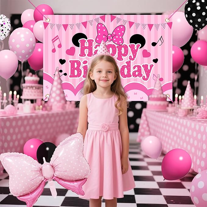 Pink Birthday Party Supplies - Pink and Black Balloon Arch Garland Kit Decorations,Backdrop for boys Kids