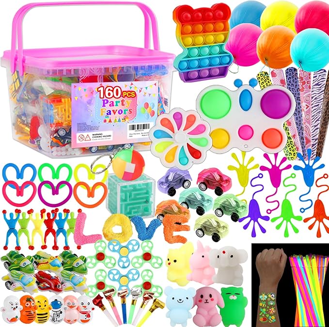 160 pcs Fidget Toys Pack, Party Favors For Kids 8-12 Mini Autism Sensory Toy Goodie Bag Pinata Stuffers Treasure Box School Prizes Birthday Party Supplies Halloween Treat Xmas Gifts For Boys Girls 4-8