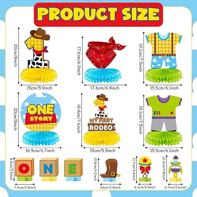 Boy Story Honeycomb Centerpieces - 12PCS Boy Story One My First Rodeo Birthday Party Honeycomb Centerpieces Boys 1st Party Table Decoration Boys Story 1st Table Topper for Birthday Party