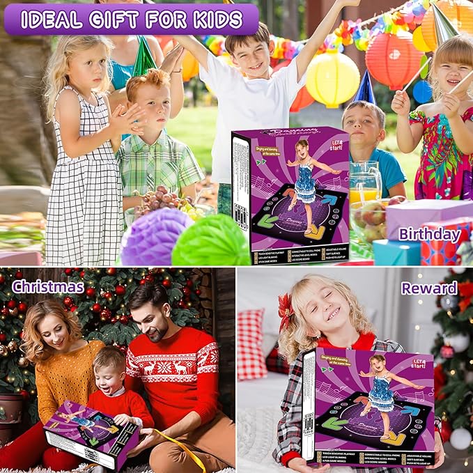 Kids Dance Mat Toy with 2 Gesture-Sensing Wristbands - Wireless Bluetooth Light-Up 6-Key Electronic Dance Pad, 6 Games & Music Modes, Birthday Gift for Girls Boys